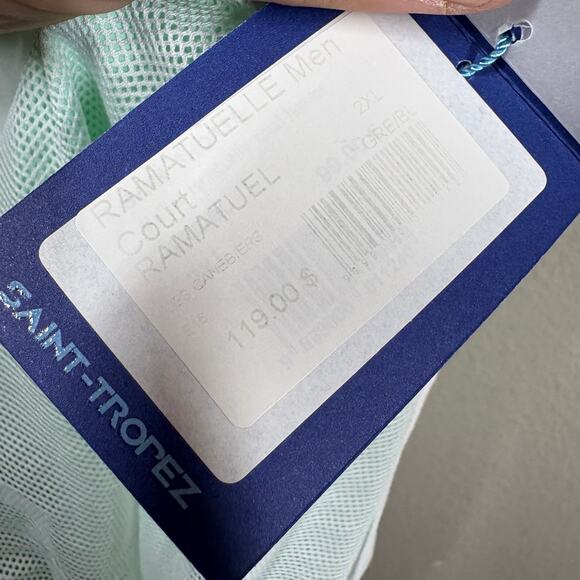 Les Canebiers Mens Size 2XL Ramatuelle Swim Shorts Neon Green White Mesh Lined - Picture 9 of 9